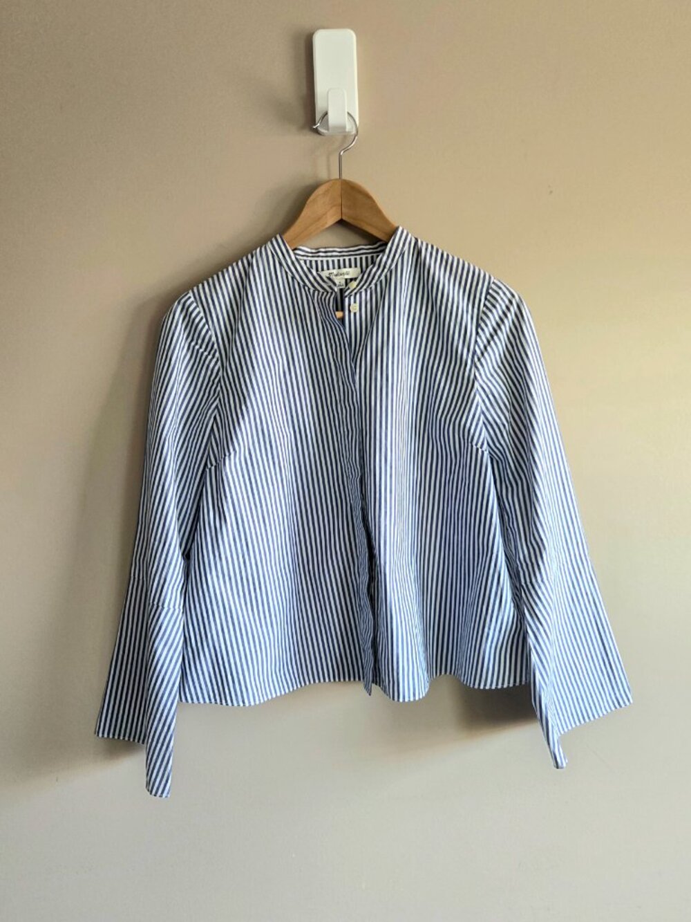 Madewell Blue White Stripes 100% Cotton Bella Sleeve Blouse Shirt